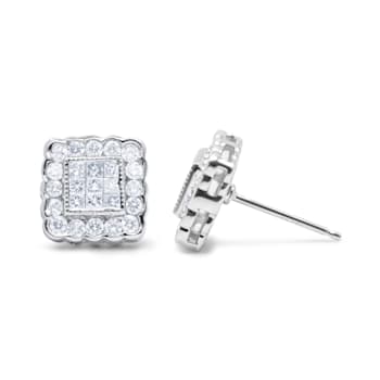 1.00ctw Brilliant & Princess Cut Diamond Square Halo 14K White Gold
Stud Earrings