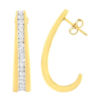 10K Yellow Gold 1.0ctw Channel Set Diamond J-Hoop Earrings