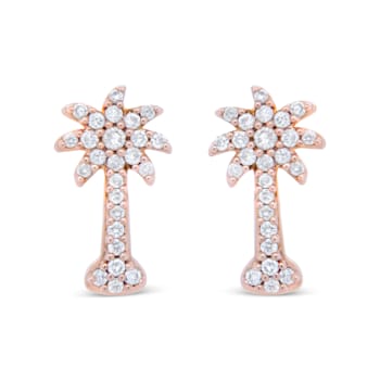 10K Rose Gold 1/4 Cttw Diamond Palm Tree Push Back Stud Earrings