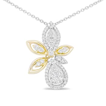 14K Two-tone Gold 5/8 Cttw Round Diamond Marquise Floral Necklace (H-I
Color, I1-I2 Clarity)
