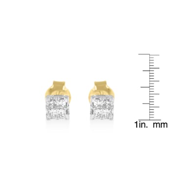 10k Yellow Gold Princess Diamond Quad Stud Earrings 1/4ctw