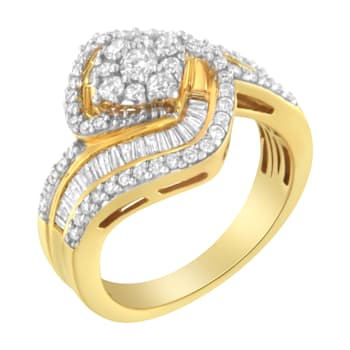 14K Yellow Gold 1.0ctw Mixed-Cut Diamond Round Floral Cluster Ring(H-I
Color, SI2-I1 Clarity)