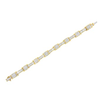 14K Yellow Gold 10.75ctw Princess and Baguette-Cut Diamond Box-Link Bracelet