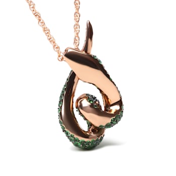 18K Rose Gold Round Green Tsavorite Gemstone Cluster Snake Design Pendant
