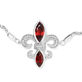 Sterling Silver Garnet and Diamond Accent Lariat 4”-10” Fleur De Lis
Adjustable Bolo Bracelet