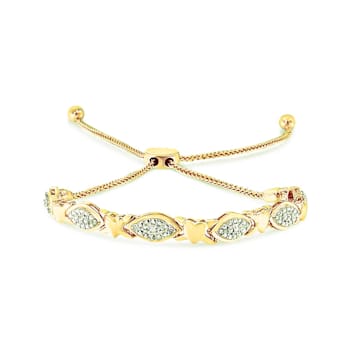 14K Yellow Gold Over Sterling Silver Diamond Accent Marquise Shape and
Heart Links Bolo Bracelet