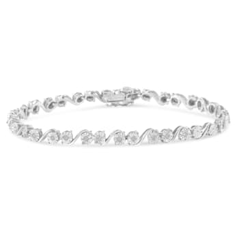 Sterling Silver 1/10ct TDW Diamond Link Bracelet (I-J,I3-Promo) - 7.25"