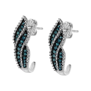 Sterling Silver .5ctw Treated Blue Diamond Dangling Stud Earrings