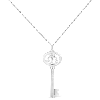.925 Sterling Silver Diamond Accent Zodiac Key Pendant Necklace