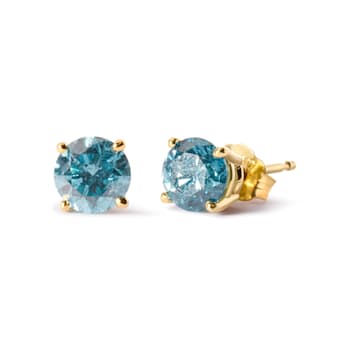 14K Yellow Gold 1.0 Cttw Treated Aqua Blue Diamond Classic Solitaire
Stud Earrings