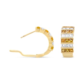 18K Yellow Gold 1 3/4 Cttw Invisible Set Princess Cut Diamond and Yellow
Sapphire Huggie Earrings