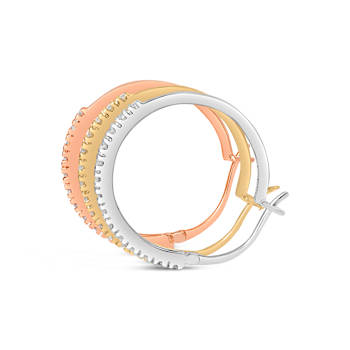 14K Tri-Toned Gold 1/3 Cttw Diamond Triple Hoop Earrings (I-J Color,
I2-I3 Clarity) - 22 MM