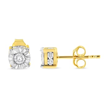 10K Yellow Gold Over Sterling Silver 1/2ctw Miracle Set Diamond Stud Earring
