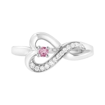 Sterling Silver Lab Created Pink Sapphire and Diamond Heart Ring (H-I
Color, SI1-SI2 Clarity)