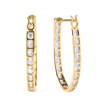 10K Yellow Gold 1.00 Cttw Round and Baguette-Cut Diamond U-Hoop Earrings
(H-I Color, SI2-I1 Clarity)