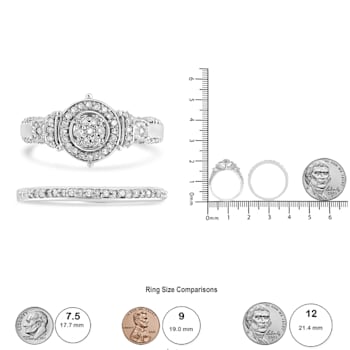 Sterling Silver 1/3ctw Diamond 7 Stone Cluster and Halo Engagement and
Wedding Band Set