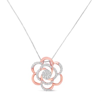 10K Rose Gold Over Sterling Silver Flower Pendant w\chain with 1/2ctw
Round Diamond (H-I, I1-I2)