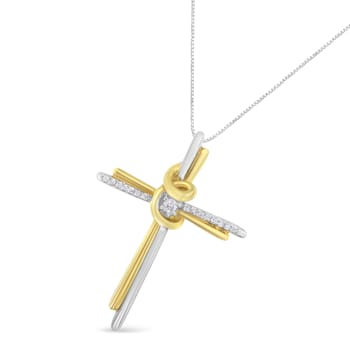Diamond-Accented Cross 10K Yellow & White Gold Pendant Necklace with
18" Chain