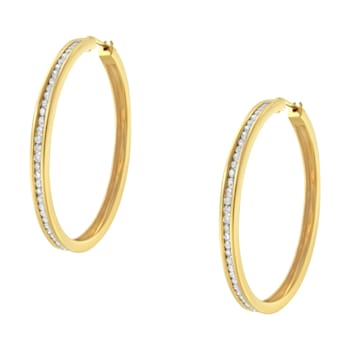 10K Yellow Gold 1.0ctw Slim Diamond Hoop Earrings