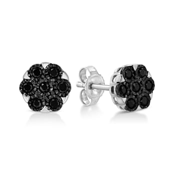 Sterling Silver 1/4ctw Black Color Treated Diamond Cluster Flower Stud Earrings