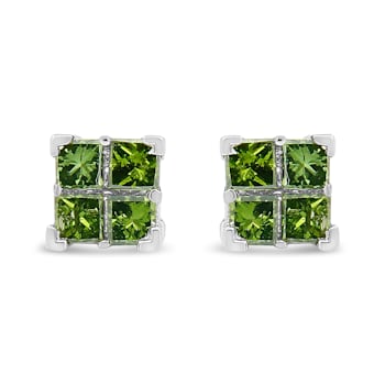 Sterling Silver 1/2ctw Treated Green Princess-cut Diamond 4 Stone
Composite Quad Stud Earring