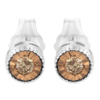 Sterling Silver 1/10ctw Round Brilliant-Cut Champagne Diamond
Miracle-Set Stud Earrings