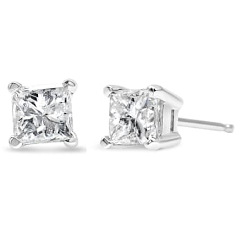 14K White Gold AGS Certified 1.0ctw Set Princess-Cut Solitaire Diamond
Push Back Stud Earrings