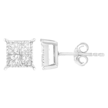 Sterling Silver 3/4ctw Diamond Stud Earrings
