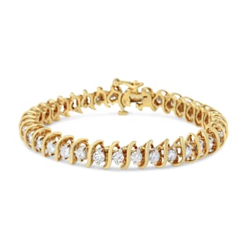 18K Yellow Gold 5.0ctw AGS Certified "S" Link Wrapped Round
Brilliant Diamond Tennis Bracelet