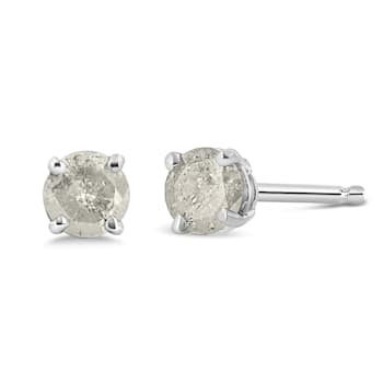 Sterling Silver 3/4ctw 4-Prong Round-cut "Salt and Pepper"
Diamond Classic Stud Earrings