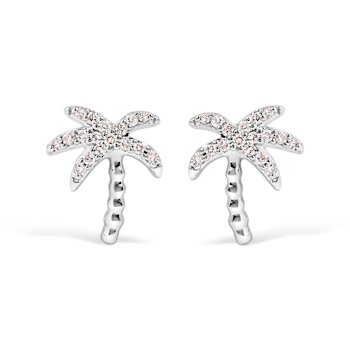 10K White Gold 1/10 Cttw Diamond  Encrusted Palm Tree Stud Earrings (H-I
Color, I1-I2 Clarity)