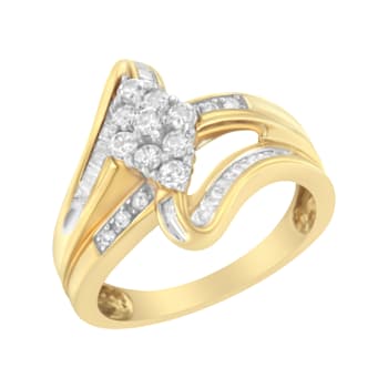 10K Yellow Gold 1/2ctw Diamond Cluster Cocktail Ring (J-K Clarity, I1-I2 Color)