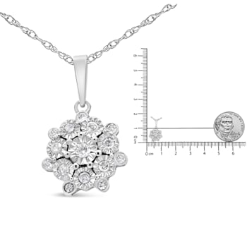 0.25ctw Diamond Floral Cluster Sterling Silver Necklace