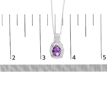 Sterling Silver Oval Amethyst and Round Diamond Accent Fashion Drop
Pendant 18 Inch Chain