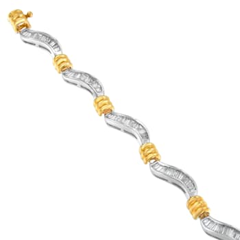 10K Two-Tone Gold 2.0ctw Baguette Cut Diamond Spiral Bracelet