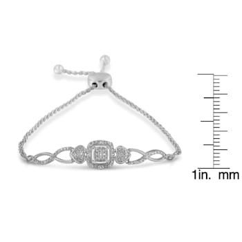 Sterling Silver Diamond Cushion Frame 4”-10” Adjustable Bolo Tennis Bolo
Bracelet (I-J, I3) - 7"
