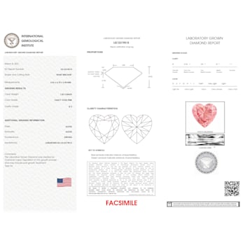 IGI Certified 14K White Gold 1.00ctw Lab Grown Pink Heart Diamond
Solitaire 18" Pendant w\chain