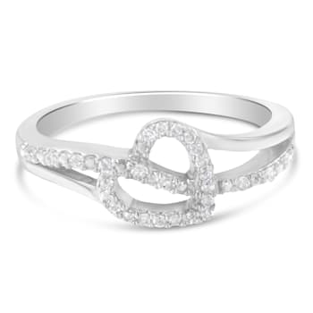 1/8ctw Diamond Accent Open Heart Leaf Curvy Bypass Sterling Silver Band