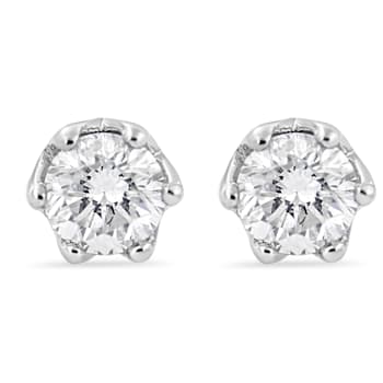 0.50ctw Round Diamond 14K White Gold 6 Prong Crown Stud Earrings