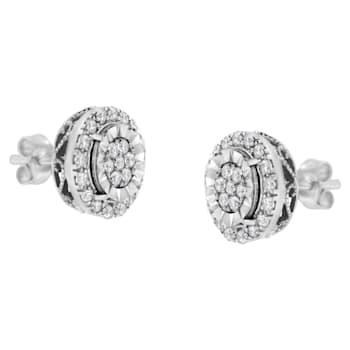 Sterling Silver Diamond Cluster Earrings 1.0ctw