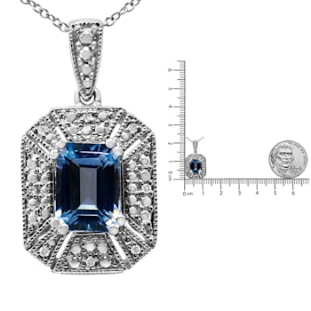 .925 Sterling Silver 8x6mm Gemstone and Diamond Accent Art Deco Style
18" Pendant Necklace