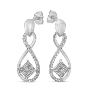 Sterling Silver Round-Cut Diamond Accent Tilted Square and Infinity Drop Earrings