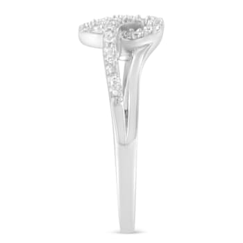 1/8ctw Diamond Accent Open Heart Leaf Curvy Bypass Sterling Silver Band