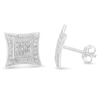 Diamond Accented Sterling Silver Halo Stud Earrings