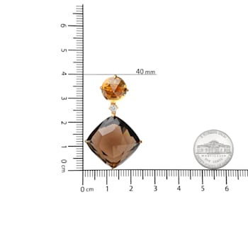 18K Yellow Gold Round Citrine and Cushion Cut Smoky Quartz Gemstone with
Diamond Accent Earrings