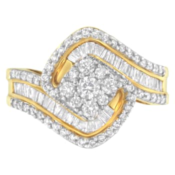 14K Yellow Gold 1.0ctw Mixed-Cut Diamond Round Floral Cluster Ring(H-I
Color, SI2-I1 Clarity)