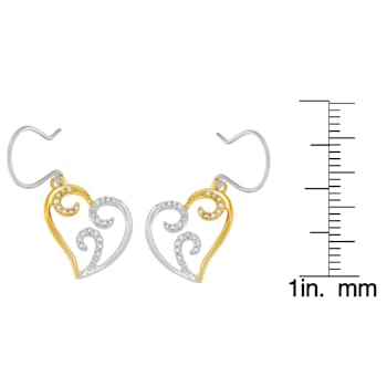 10K Two-tone Gold Round Diamond Heart Dangle Earrings 1/4ctw