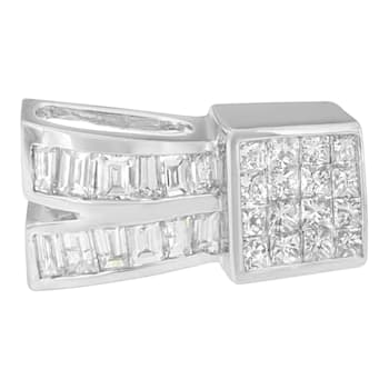 14K White Gold 1 5/8ctw Princess and Baguette Cut Diamond Heart Ribbon
Pendant w\chain(G-H, VS1-VS2)