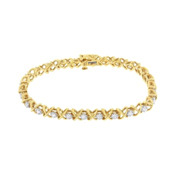 10K Yellow Gold Over Sterling Silver 1.0ctw Diamond Link Bracelet