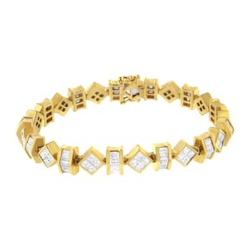 14K Yellow Gold 7.50ctw Princess and Baguette Diamond Modern Link Bracelet